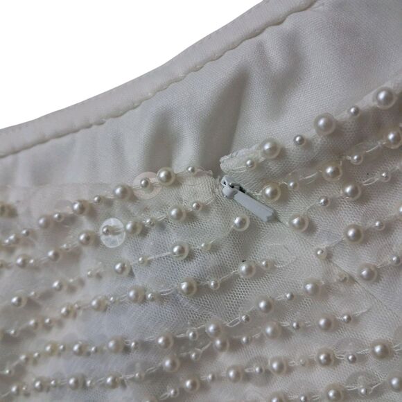 NWT Mac Duggal Gown Womens 2 Ivory One Shoulder Pearl Sequin Asymmetrical Bridal - Picture 13 of 16